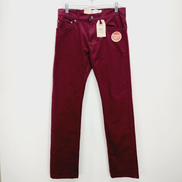 Levis womens jeans Slim Fit Mid Rise Burgundy W29 L29 Super Soft Stretch - Picture 1 of 14